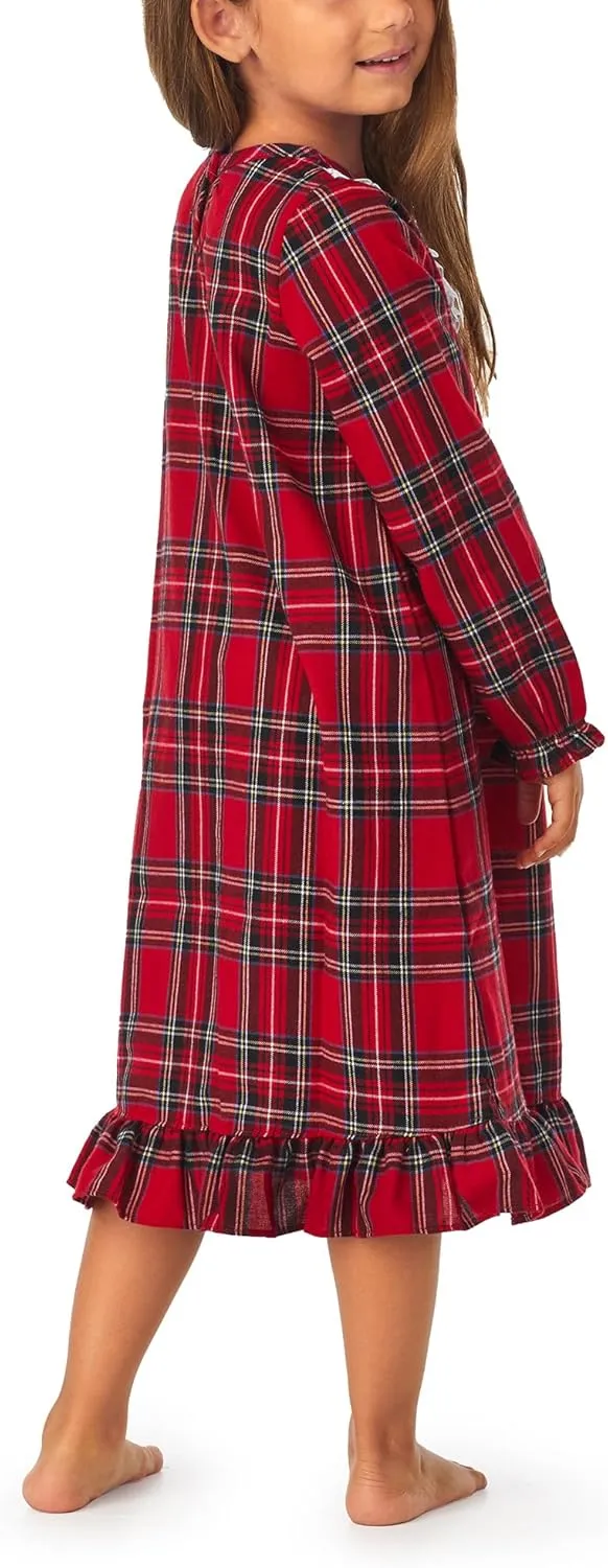 Sleepwear for Girls Pajamas Classic Long Sleeve Soft Flannel Holiday Plaid Nightgown (Toddler and Kids)