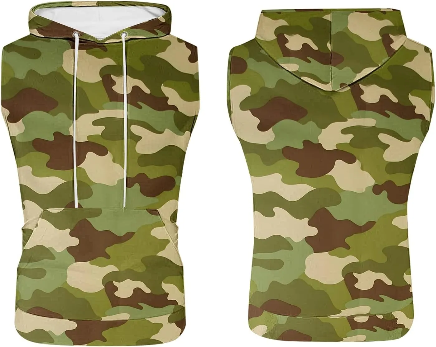 Sleeveless Hoodies for Men Camouflage Tank Tops Hooded with Kanga Pockets 2025 Summer Shirts Workout Gym Training Tee