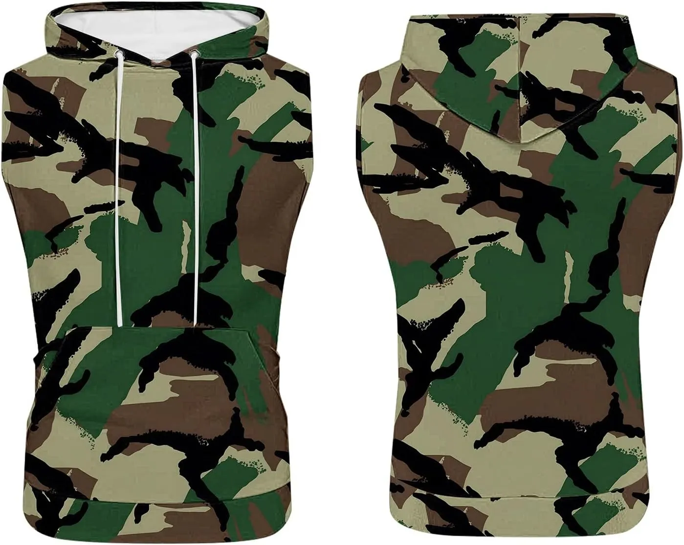 Sleeveless Hoodies for Men Camouflage Tank Tops Hooded with Kanga Pockets 2025 Summer Shirts Workout Gym Training Tee