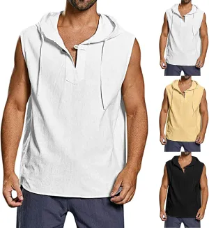 Sleeveless Hoodies for Men Cotton Linen Beach Tank Tops Shirt Bohemian Hippie Renaissance Pirate Kilt Medieval Tunic