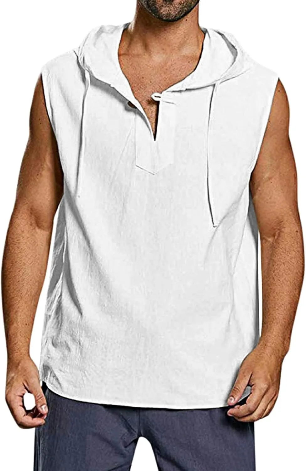 Sleeveless Hoodies for Men Cotton Linen Beach Tank Tops Shirt Bohemian Hippie Renaissance Pirate Kilt Medieval Tunic