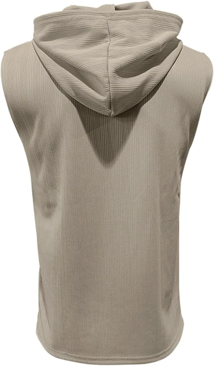 Sleeveless Hoodies for Men Lace Up V Neck Tank Tops with Hood Solid Fitness Muscle Shirts Summer Bodybuilding Gym Tee