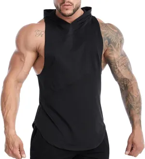 Sleeveless Hoodies for Men Quick Dry Tank Tops Summer Jogging Muscle Shirts Fitness Athletic Tees Workout Gym T-Shirt