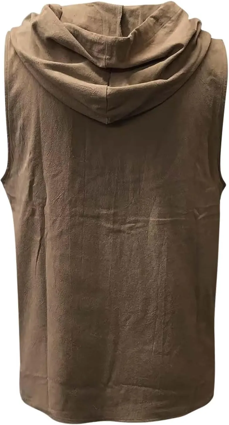 Sleeveless Hoodies for Men Summer Cotton Linen Tank Tops Hooded Hawaiian Beach Muscle Shirts Casual Lightweight Shirt