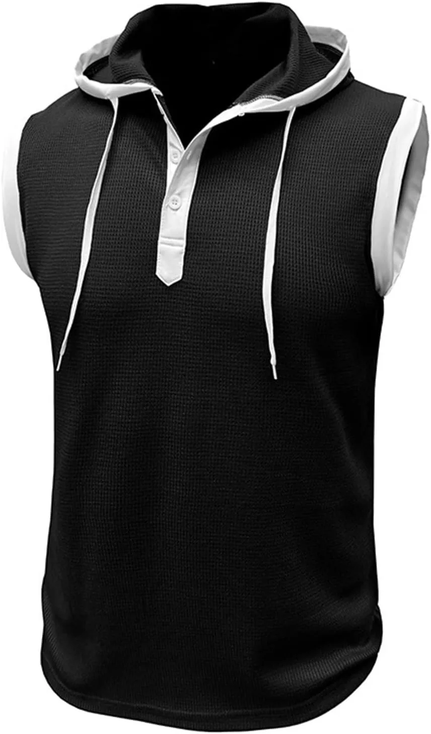 Sleeveless Hoodies for Men Waffle Tank Tops Hoodie Summer Muscle Gym Shirts Bodybuilding Casual Beach Hippie T Shirt
