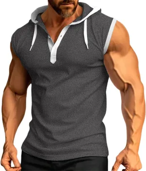 Sleeveless Hoodies for Men Waffle Tank Tops Hoodie Summer Muscle Gym Shirts Bodybuilding Casual Beach Hippie T Shirt