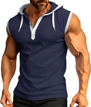 Sleeveless Hoodies for Men Waffle Tank Tops Hoodie Summer Muscle Gym Shirts Bodybuilding Casual Beach Hippie T Shirt