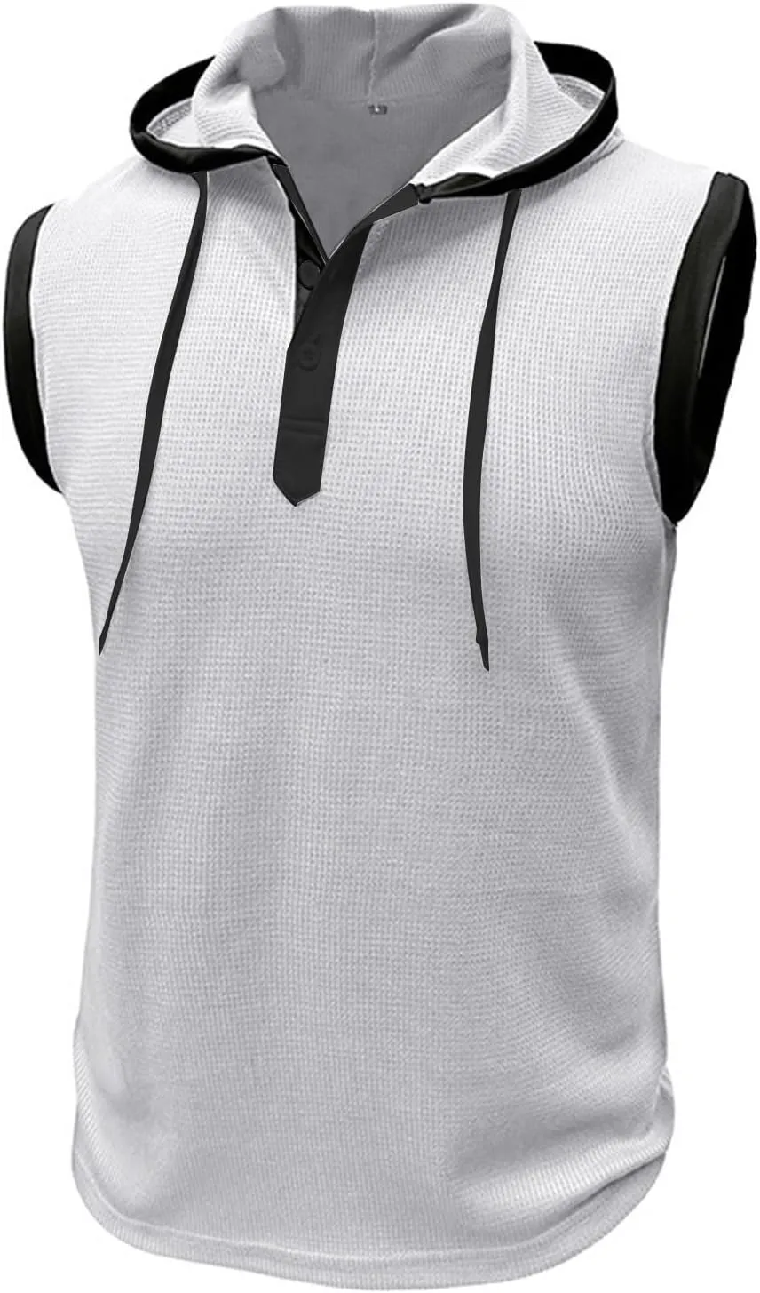Sleeveless Hoodies for Men Waffle Tank Tops Hoodie Summer Muscle Gym Shirts Bodybuilding Casual Beach Hippie T Shirt