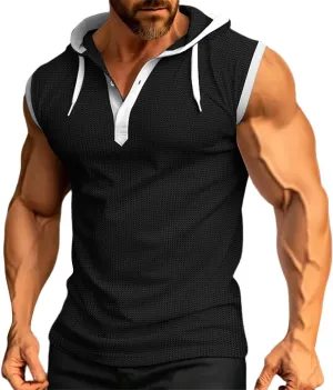 Sleeveless Hoodies for Men Waffle Tank Tops Hoodie Summer Muscle Gym Shirts Bodybuilding Casual Beach Hippie T Shirt