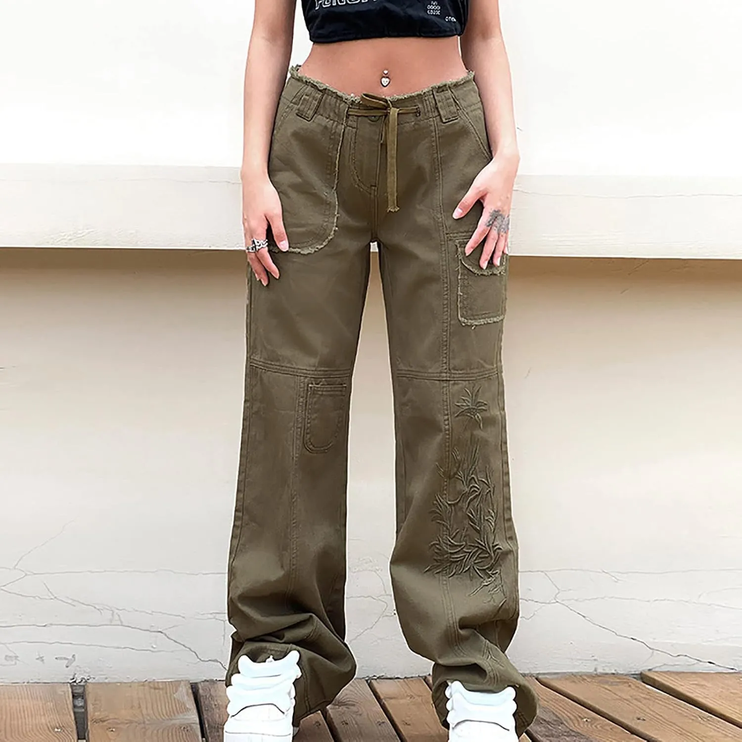 SMIDOW High Waist Stretch Cargo Pants for Women Relax Fit Straight Leg Pants Casual Combat Military Trousers Streetwear