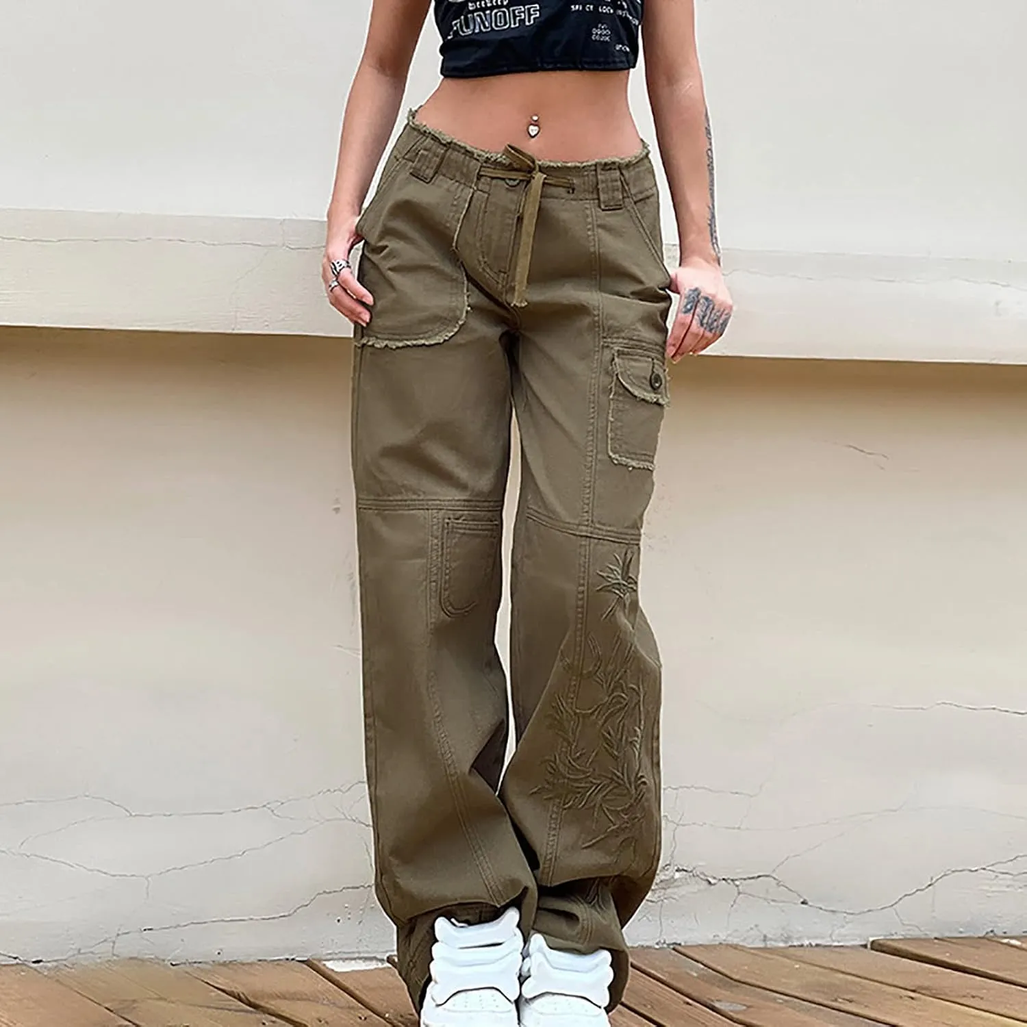 SMIDOW High Waist Stretch Cargo Pants for Women Relax Fit Straight Leg Pants Casual Combat Military Trousers Streetwear