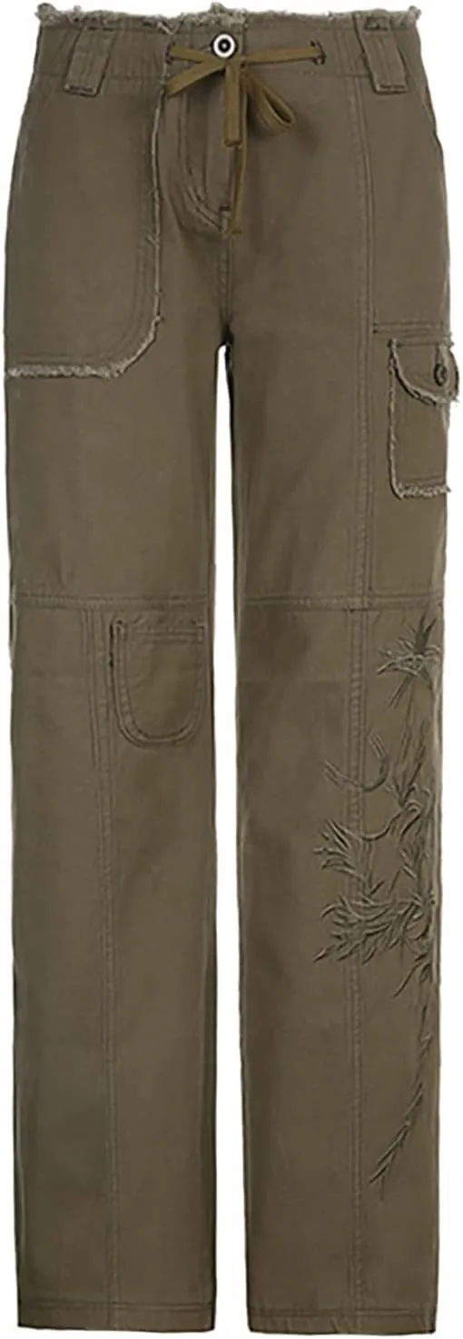 SMIDOW High Waist Stretch Cargo Pants for Women Relax Fit Straight Leg Pants Casual Combat Military Trousers Streetwear