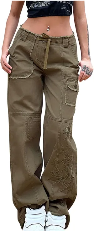 SMIDOW High Waist Stretch Cargo Pants for Women Relax Fit Straight Leg Pants Casual Combat Military Trousers Streetwear