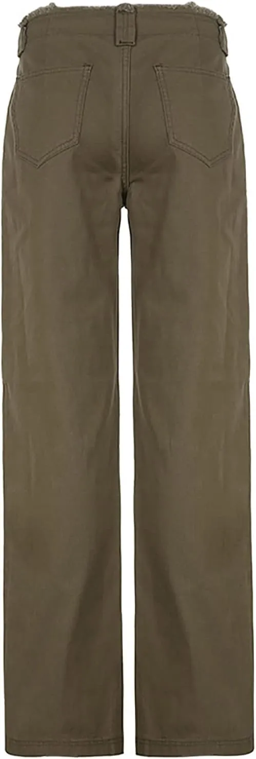 SMIDOW High Waist Stretch Cargo Pants for Women Relax Fit Straight Leg Pants Casual Combat Military Trousers Streetwear