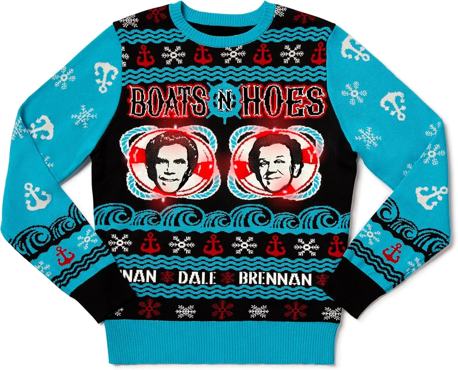 Spirit Halloween Light-Up Boats 'N Hoes Step Brothers Ugly Christmas Sweater | Light-Up Christmas Sweater