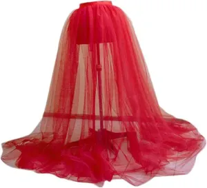 Springcmy Women Tulle Tutu Long Skirts Wedding Party Cocktail Prom Bandage Mesh Maxi Dress Overskirt Overlay Long Bridal