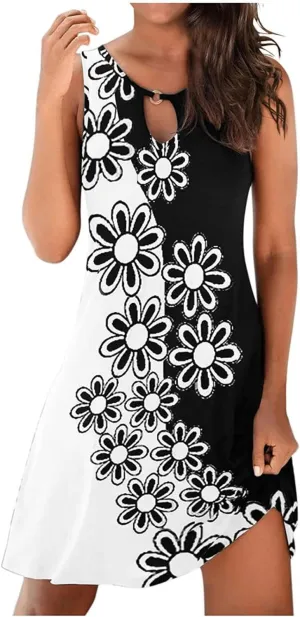 Summer Dresses for Women 2024 Casual Floral Printed Beach Dresses Loose Flow Midi Dress Sleeveless Tank Sun Dress