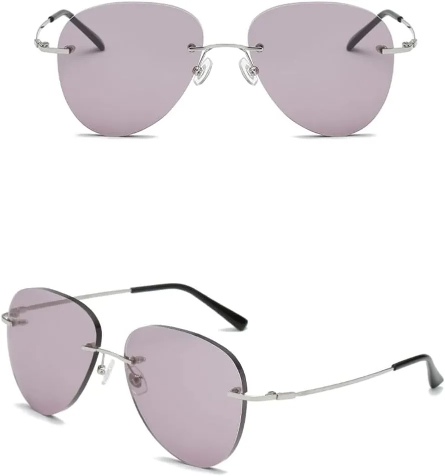Sunglasses Rimless Ultra Light Titanium Sunglasses, Color Changing Blue Light Blocking Sunglasses, Unisex (Color : Gray, Size : 143mm)