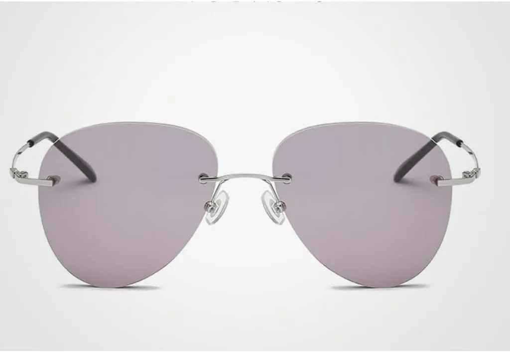Sunglasses Rimless Ultra Light Titanium Sunglasses, Color Changing Blue Light Blocking Sunglasses, Unisex (Color : Gray, Size : 143mm)