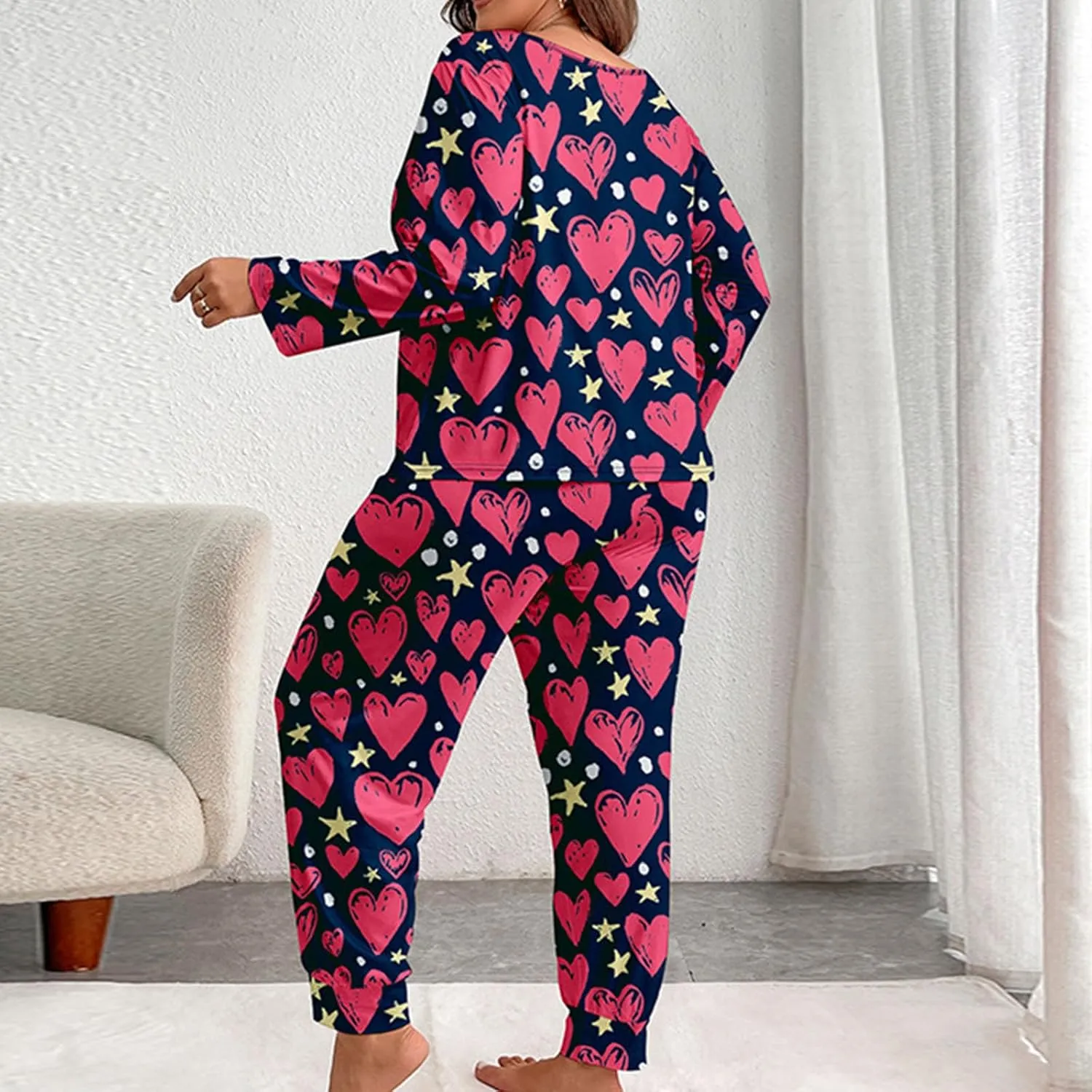 TANGNADE Pjs Sets for Women Plus Size Lounge Sets Travel Clothes Matching Sets Comfy Sleepwear Long Sleeve Loungewear