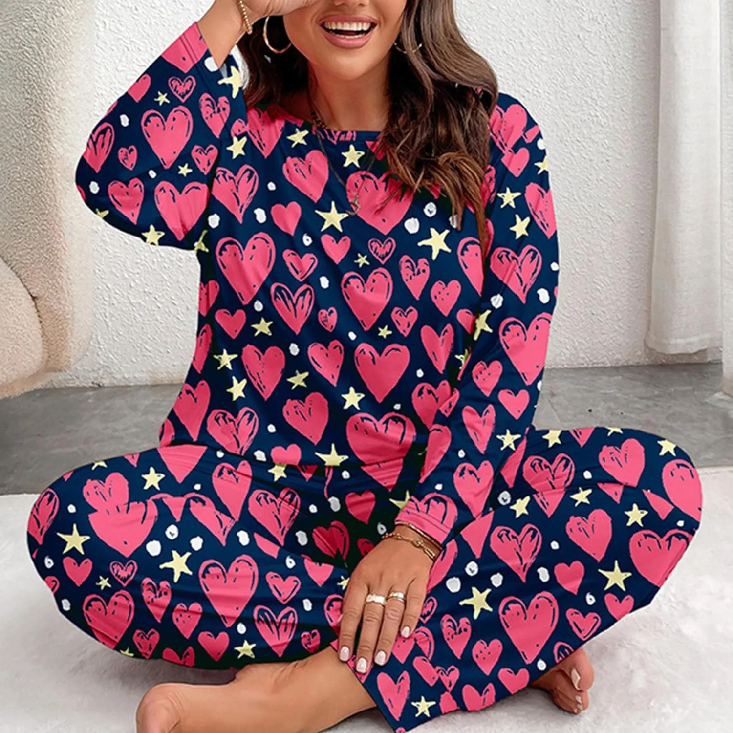 TANGNADE Pjs Sets for Women Plus Size Lounge Sets Travel Clothes Matching Sets Comfy Sleepwear Long Sleeve Loungewear