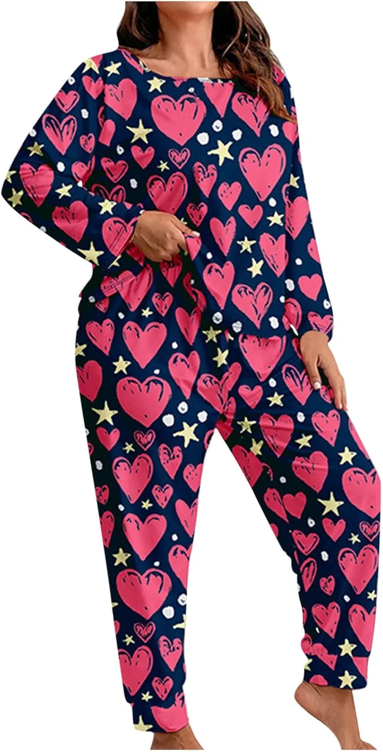 TANGNADE Pjs Sets for Women Plus Size Lounge Sets Travel Clothes Matching Sets Comfy Sleepwear Long Sleeve Loungewear