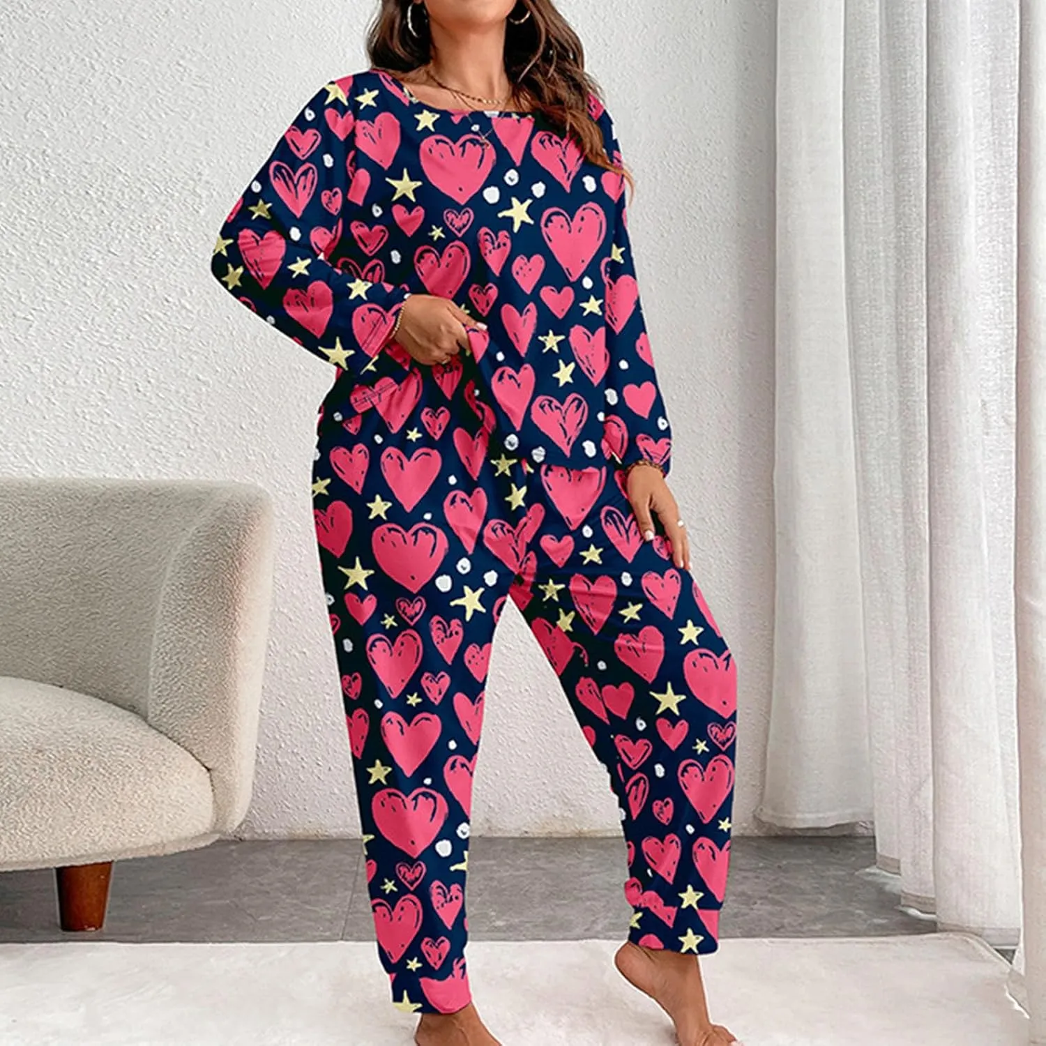 TANGNADE Pjs Sets for Women Plus Size Lounge Sets Travel Clothes Matching Sets Comfy Sleepwear Long Sleeve Loungewear