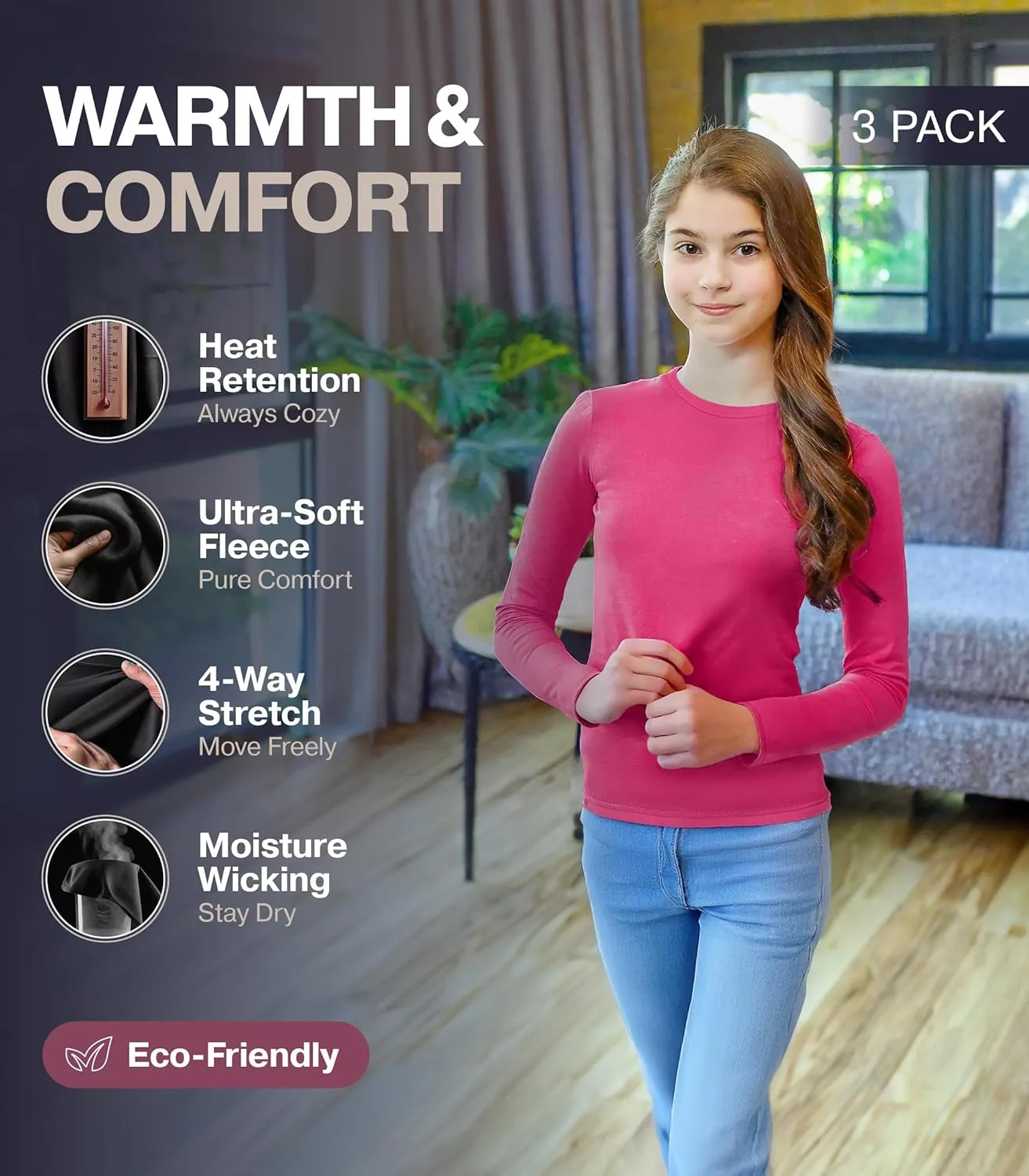 Thermajane Thermal Underwear for Kids Long Johns, Girls Thermal Underwear Set, Base Layer Kids Long Underwear