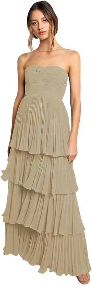 Tiered Strapless Prom Dresses for Women 2025 Modest Ruffle Chiffon Off The Shoulder Long Formal Cocktail Dresses