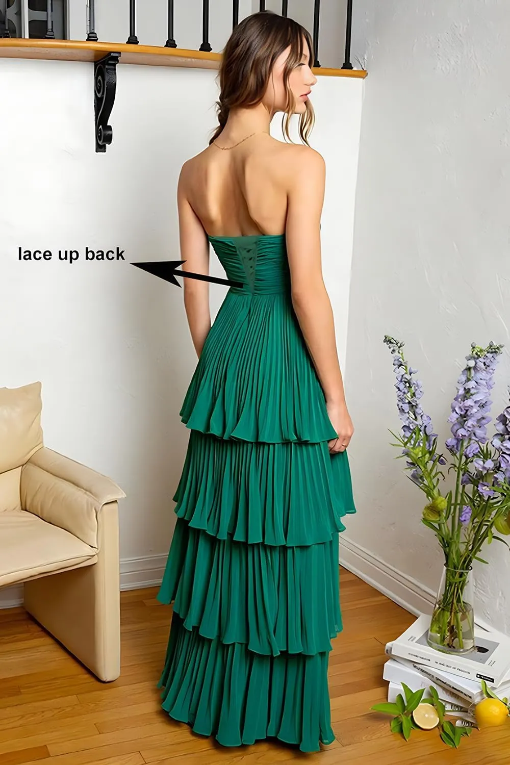 Tiered Strapless Prom Dresses for Women 2025 Modest Ruffle Chiffon Off The Shoulder Long Formal Cocktail Dresses