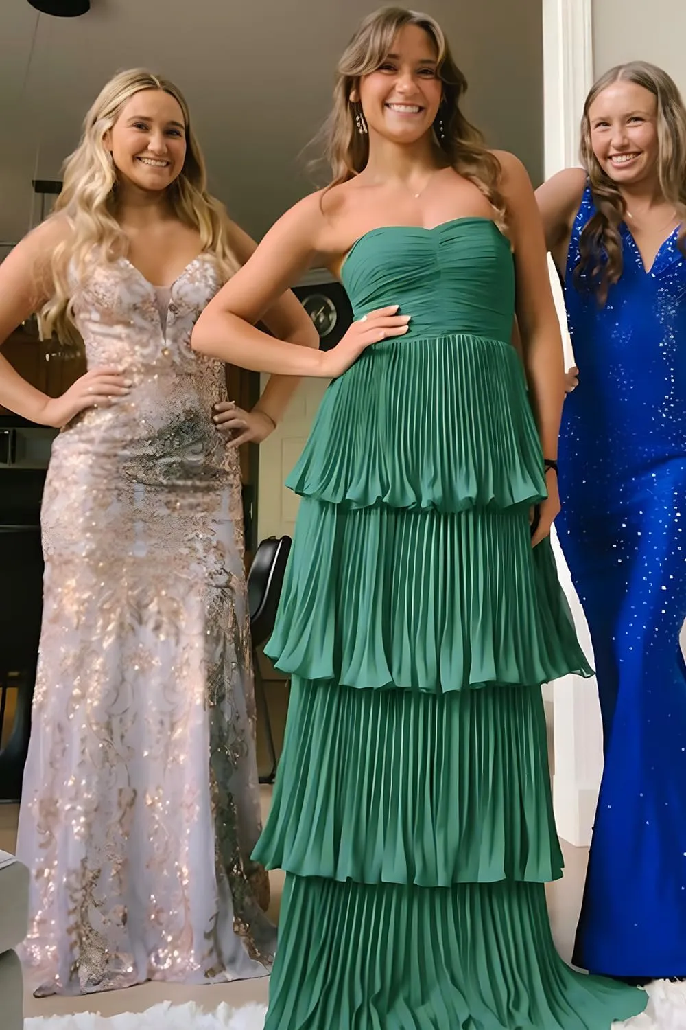 Tiered Strapless Prom Dresses for Women 2025 Modest Ruffle Chiffon Off The Shoulder Long Formal Cocktail Dresses