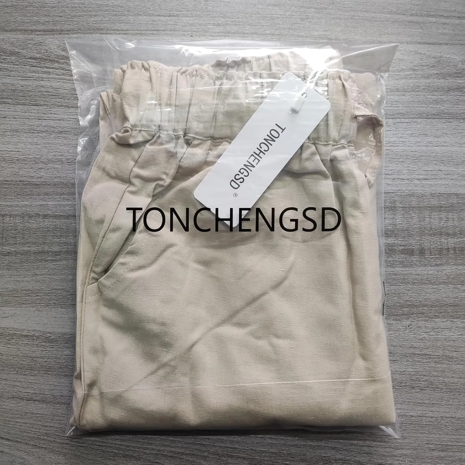 TONCHENGSD Women's Linen Drawstring Elastic Waist Wide Leg Pants with Pockets