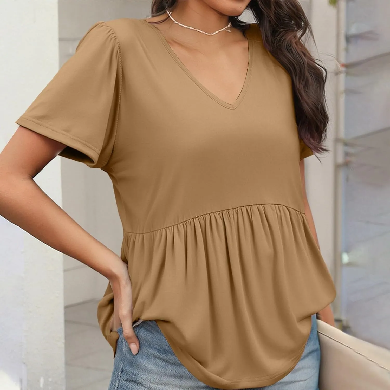 Tunic Tops for Women Loose Fit Dressy Cute Pleated Baby Doll Tops Flow Swing Beach Peplum Blouses