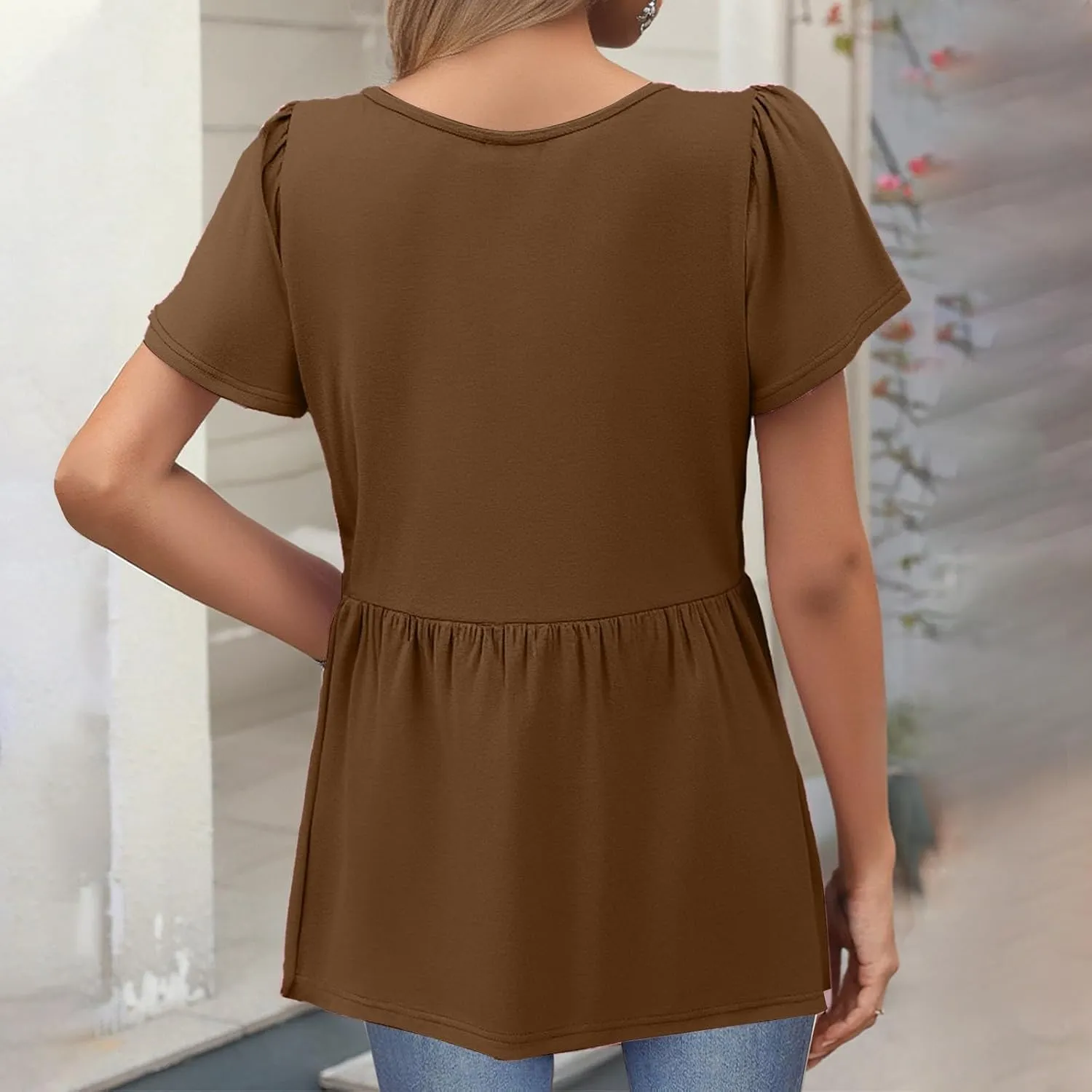 Tunic Tops for Women Loose Fit Dressy Cute Pleated Baby Doll Tops Flow Swing Beach Peplum Blouses