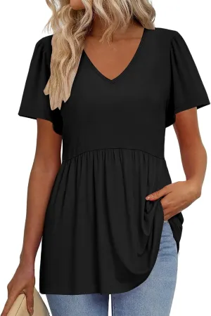 Tunic Tops for Women Loose Fit Dressy Cute Pleated Baby Doll Tops Flow Swing Beach Peplum Blouses