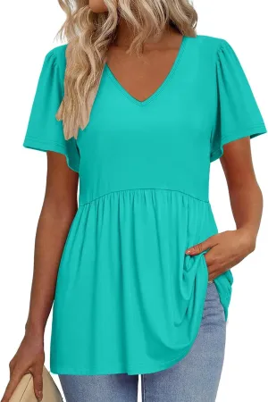 Tunic Tops for Women Loose Fit Dressy Cute Pleated Baby Doll Tops Flow Swing Beach Peplum Blouses