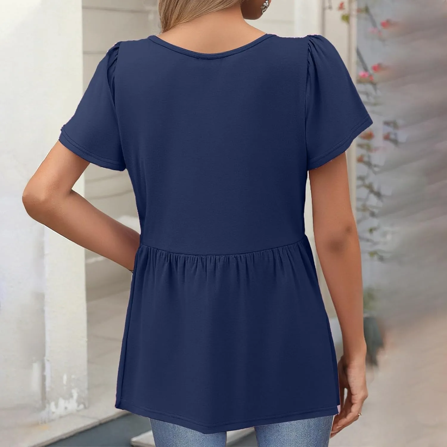 Tunic Tops for Women Loose Fit Dressy Cute Pleated Baby Doll Tops Flow Swing Beach Peplum Blouses