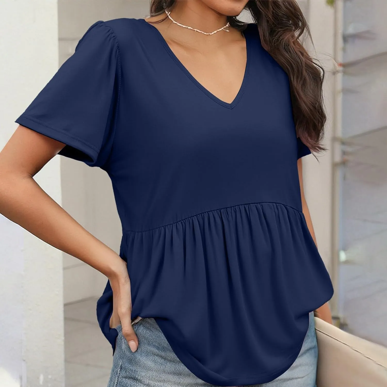 Tunic Tops for Women Loose Fit Dressy Cute Pleated Baby Doll Tops Flow Swing Beach Peplum Blouses