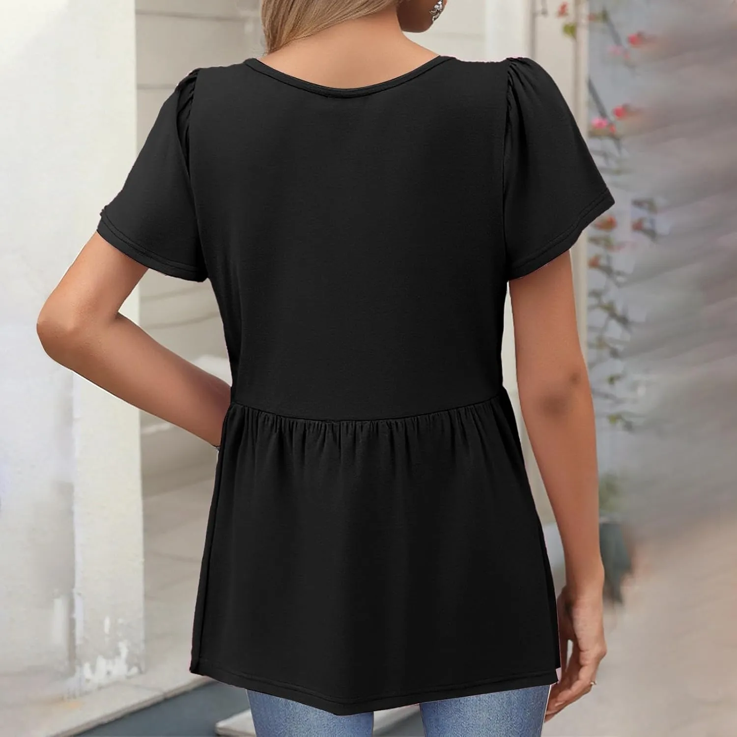 Tunic Tops for Women Loose Fit Dressy Cute Pleated Baby Doll Tops Flow Swing Beach Peplum Blouses