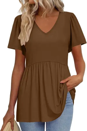 Tunic Tops for Women Loose Fit Dressy Cute Pleated Baby Doll Tops Flow Swing Beach Peplum Blouses