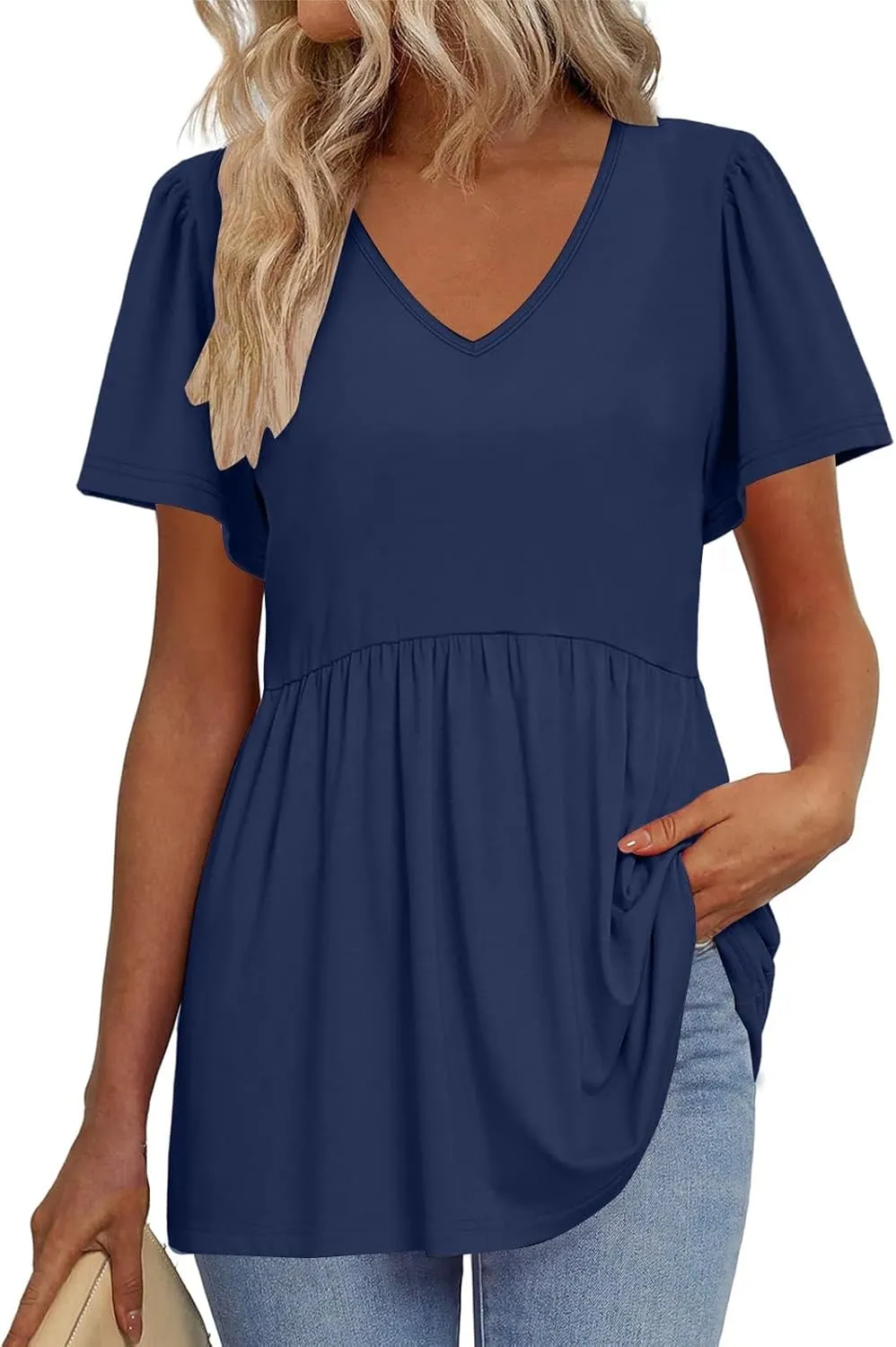 Tunic Tops for Women Loose Fit Dressy Cute Pleated Baby Doll Tops Flow Swing Beach Peplum Blouses