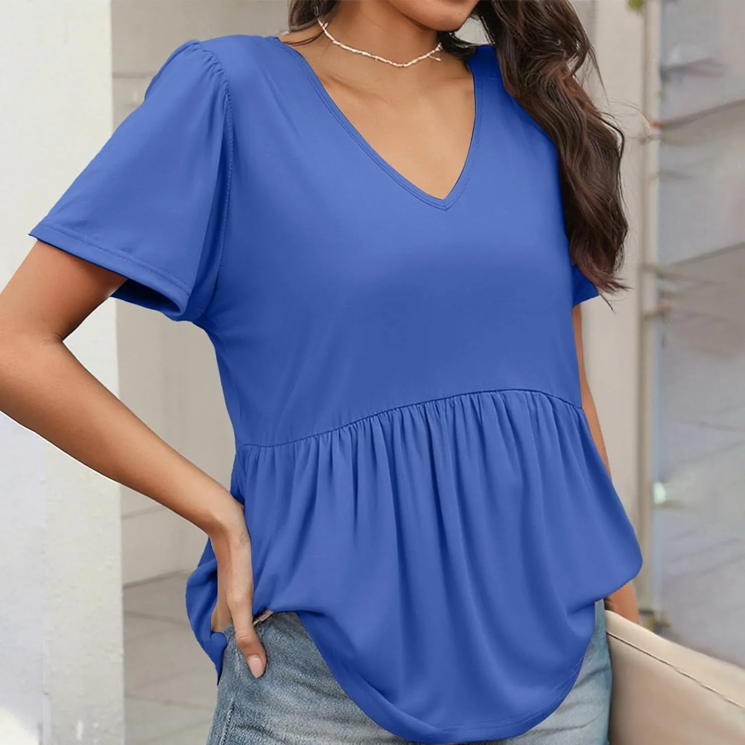 Tunic Tops for Women Loose Fit Dressy Cute Pleated Baby Doll Tops Flow Swing Beach Peplum Blouses