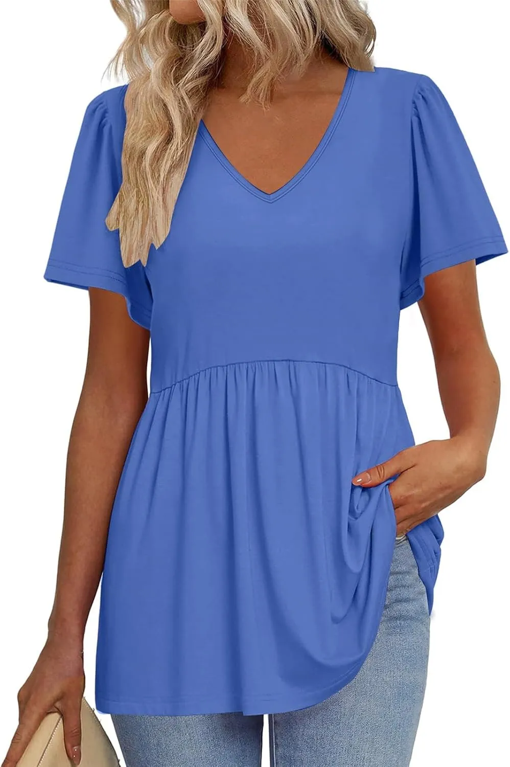 Tunic Tops for Women Loose Fit Dressy Cute Pleated Baby Doll Tops Flow Swing Beach Peplum Blouses