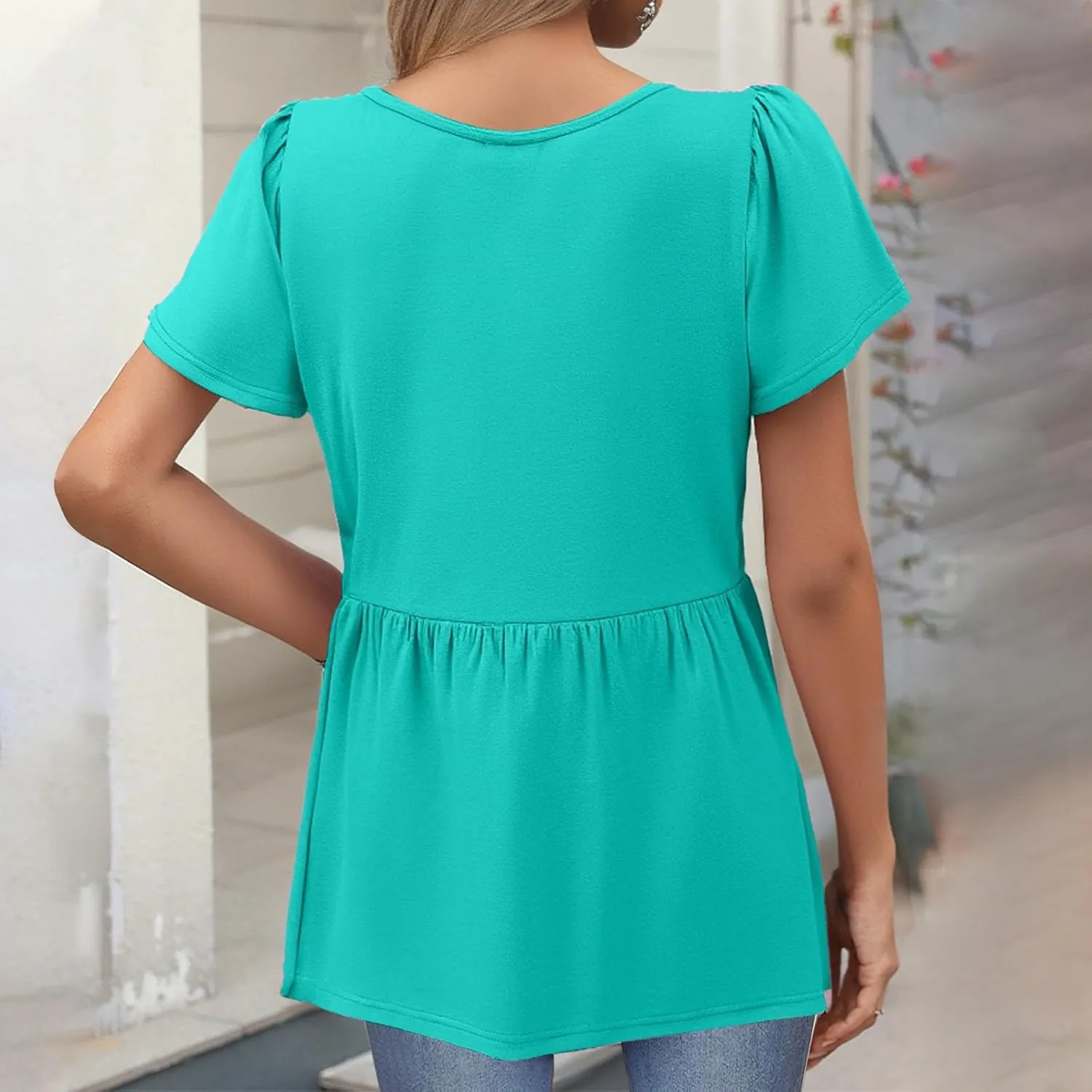 Tunic Tops for Women Loose Fit Dressy Cute Pleated Baby Doll Tops Flow Swing Beach Peplum Blouses