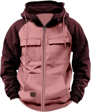 Vintage Hoodies For Men Military Workout Casual Cargo Pullover Coat Full Zip Hooded Outfit Tops Heavy Weight Jacket