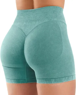 VOYJOY Women Sandwashed Impact Shorts High Waist Scrunch Butt Lifting Gym Biker Shorts Workout Gym