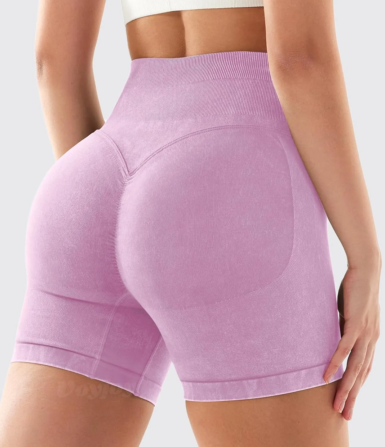 VOYJOY Women Sandwashed Impact Shorts High Waist Scrunch Butt Lifting Gym Biker Shorts Workout Gym