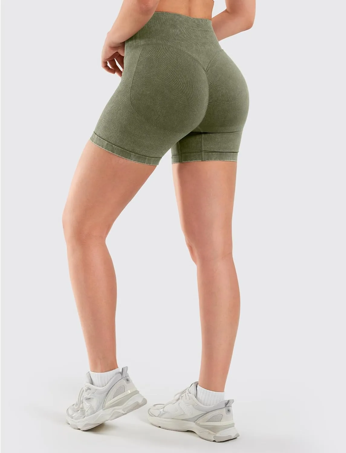 VOYJOY Women Sandwashed Impact Shorts High Waist Scrunch Butt Lifting Gym Biker Shorts Workout Gym