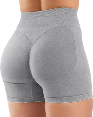 VOYJOY Women Sandwashed Impact Shorts High Waist Scrunch Butt Lifting Gym Biker Shorts Workout Gym