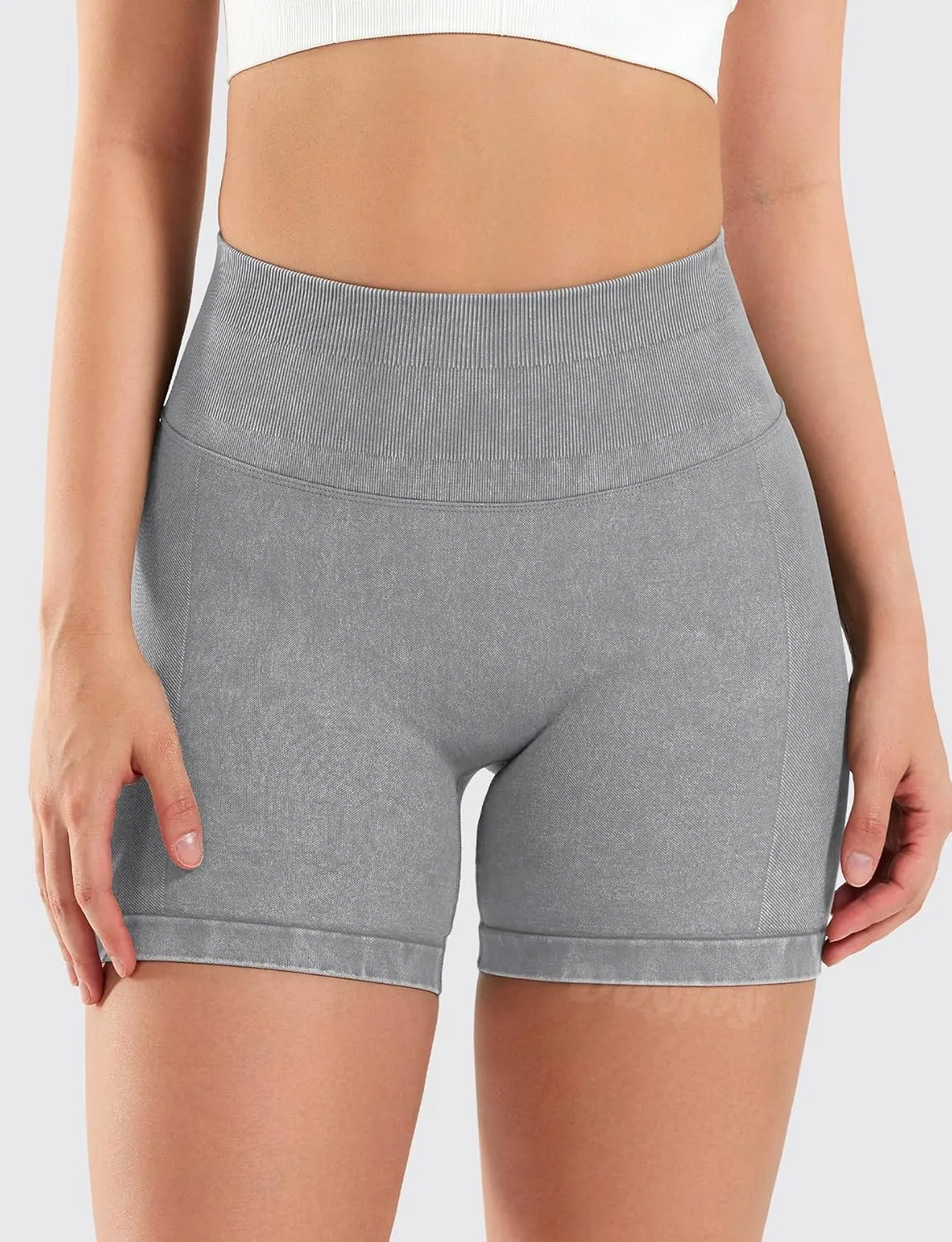 VOYJOY Women Sandwashed Impact Shorts High Waist Scrunch Butt Lifting Gym Biker Shorts Workout Gym